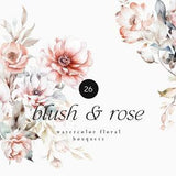 Watercolor Floral Clipart, Floral Bouquet Clipart, Pink Rose, Blush Peony, White Rose Clipart, Blush Rose Bouquet, Peony Rose Clipart