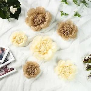 24 pack 7" 9" 11" Taupe and Cream Tissue Paper Peony Flowers Wedding Backdrop