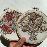 Flower Bouquet Embroidery Pattern on 5inch Hoop - Pink/Purple or Brown/Cream Flowers, Modern Hand Embroidery, Roses, Cute Bow, Unique Gift