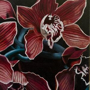 Original Oil Painting of Black Orchid Flower