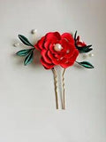 Handcrafted Red Peony Hairpin Brooch