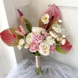 Stunning Bridal Bouquet, Pink and Cream-Colored Anthurium, Tulips, Peonies, Roses and Ranunculus,  