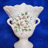 L'amore China Hand Painted Vase/ Planter with roses and blue Forget me not flowers with Reg. No
