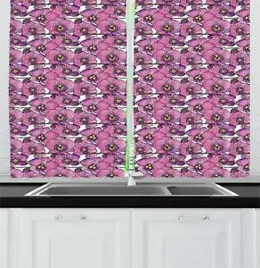 Watercolor Flowers Kitchen Curtains 2 Panel Set Window Drapes 55" X 39"
