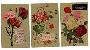 LOT OF 3 Floral rose geranium carnation gold background pink red yellow PCs