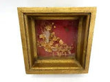 Decorative Gold Colored Red Background Shadow Box Bouquet Dried Flowers