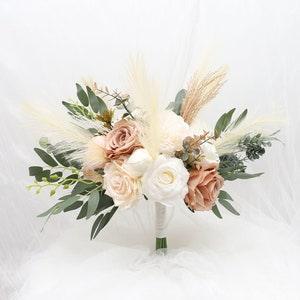 A&F Boho Bridal Bouquet, Pampas Grass Wedding Bouquets,  Bridal Bouquet, Bridesmaids Bouquet,  Champagne/ Ivory /brown Wedding Bouquet
