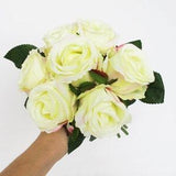 Creamy Silk Roses Bouquet Artificial Silk Flowers Bouquets 7 blossoms Green Leaves Flower Wedding Bouquets Home Party Decoration Decor