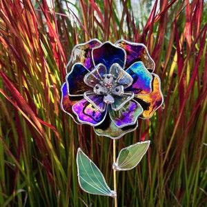 Stained glass flower Multicolour Peony  Iridescent,  tropical 3D Sun catcher, Table plant decor, Wedding Christmas Gift