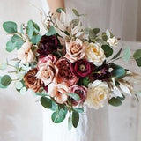 Rust burgundy Champagne silk Rose greenery Bridal bouquet,wedding bouquet, wedding flowers ,bridesmaid wedding flowers, Pampas grass bouquet