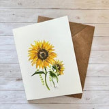 Sunflower card. boutique floral watercolor card. greeting, birthday, thank you card. Simple, Elegant.