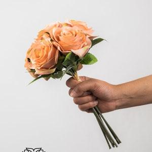 7 Peach Rose Bouquet/Floral Sprays/ Wedding Roses/ White/Greenery Bushel/ Outdoor Wedding Greenery/Centerpiece Decor/Faux Flowers/