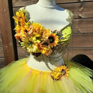 Adult Fairy Costume,  Yellow Fairy Bra and tutu, Fairy Rave bra and tutu, sunflower costume for women, Rave outfit,  Princess Costume
