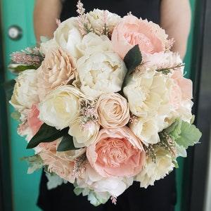 Blush sola bouquet, Wood Flower, Blush and Greenery, English Rose Bouquet