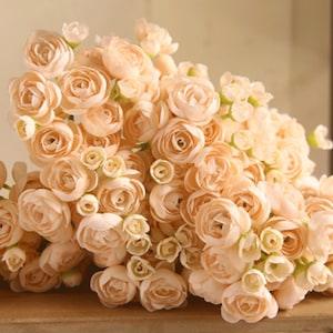 Camellia Bud Small Bouquet, Artificial Ranunculus Flower Bundle, Wedding Blossom Decor, Dining Table Floral, Home Bloom Craft Ornament Pick