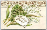 Birthday Greetings Embossed Postcard Clover Lilies Gold Accents Posted 1907 B198