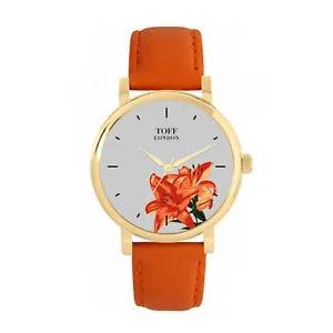 Toff London TLWS-52121 Ladies Orange Lilies Flower Watch
