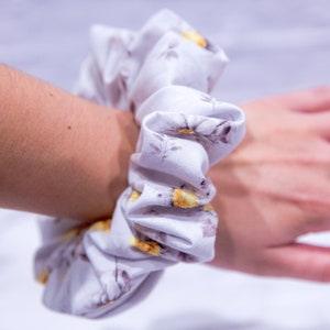 Grey Sunflower Regular Size Scrunchie | Sunflower Scrunchie | Grey Hair Accessories | Sunflower hair ties | gifts for her