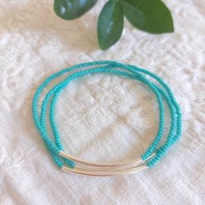 Turquoise bracelet bar bracelet gift set seed bead bracelet beaded bracelet aqua bracelet noodle minimalist bracelet,stacking elastic