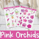 Pink Orchid Stickers | Decorative | Aesthetic | Flowers | Florals | Potted Floral Plant | Planner Stickers | Bujo |  Bullet Journal