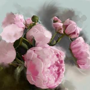 Watercolour Peony Bouquet Art