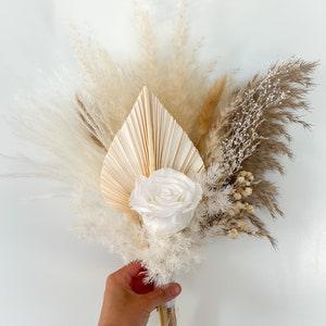Pampas Bridal Bouquet With Preserved Rose Elegant Everlasting Bouquet Palm Leaf Minimalistic Elegant Bohemian Style Boho Wedding