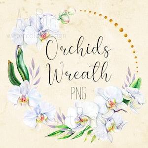 Watercolor floral frame, Orchids wreath, Wedding frame, White flowers frame