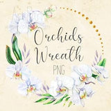 Watercolor floral frame, Orchids wreath, Wedding frame, White flowers frame