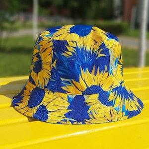 Reversible Ukrainian Bucket Hat Made In Ukraine | Ukrainian Sunflower Hat from Ukraine Sellers | Ukraine Hats from Cotton| Ukraine Shops
