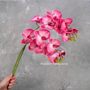 7 Large Heads Orchid | Artificial Flower | Centerpieces | DIY Floral | Wedding/Occasion/Home Decoration | Gifts - Gradual Bright Pink