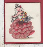 9665 Tichnor greeting card toy doll Spanish Flamenco dancer carnation flower