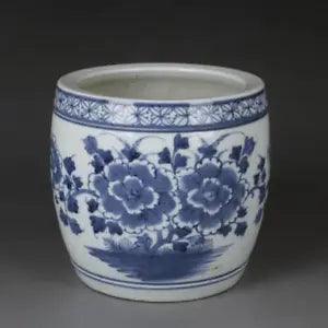 Chinese Porcelain Qing Kangxi Blue And White Peony Flowers Birds Pots 5.31 Inch