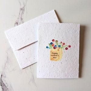 Mother's day card, watercolor bag filled with wild flowers on seed paper or watercolor white paper, happy mother's day