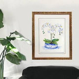 White orchid plant, Chinese decor, Ming porcelain print, Chinoiserie bowl art, Blue and white, Oriental wall art,watercolor blue white print