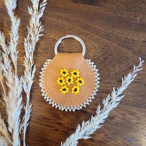 Leather Keychain | Sunflowers