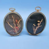 Vtg Pressed Dried Flowers Picture Footed Frame Brass Oval Wall Art
