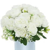 3 Bundles Artificial Peonies Fake Flowers Bulk, Faux White Silk Peony Bouquet