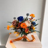 Burnt Orange and Navy Rose Bridal Bouquet, Wedding Bouquet, Silk Flower Bouquet, Faux Flower Bouquet, Artificial Flower Bouquet