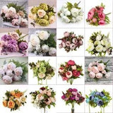 1Bunch Artificial Peony Flowers Fake Leaf Vivid Rose Silk Flower for Home...