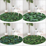 Tropical Plants Round Rug|Non-Slip Round Carpet|Farmhouse Green Leaves Circle Rug|Decorative Area Rug|Housewarming Green Black Floor Decor