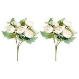 6 Branch Artificial Silk Peony Hydrangea Floral, 2 Pack Fake Flowers, White