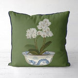 Chinoiserie pillow covers Green cushion cover Designer pillow, Oriental pillow Chinese floral pillow Phalanopsis White orchids dragon bowl