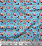 Soimoi Blue Cotton Poplin Fabric Dot & Ranunculus Floral Print Fabric-OZp