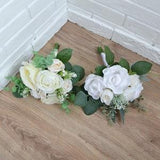 White small bouquet Ivory wedding Bouquet Boho Mini Bridesmaid Bouquet Flower girl Bouquet Rose Eucalyptus bouquet