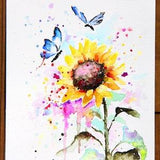 Sunflower and Butterfly original watercolor painting, Original art, Bobapainting