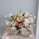 Peach and White Wild Daisy Flower Silk Flower Bouquet, Bridal Bouquet, Wedding Bouquet, Faux Flower Bouquet, Artificial Flower Bouquet