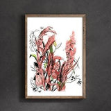 Abstract Plants and Herbs Canvas Art Print in Red and Green Colors, Abstract Botanical Painting, Abstract Art, Nature Print on Canvas Decor