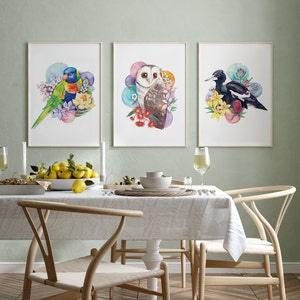 Set of 3 Australian Birds, Watercolour art print, decor baby nursery room, Australian wildlife print, bird wall art,  watercolor painting