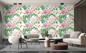 3D Pastoral Pink Peony Flower Self-adhesive Removable Wallpaper Murals Wall 352