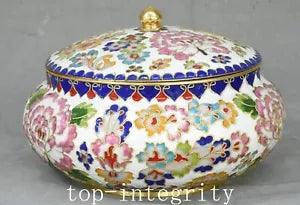 6.6'' Old China Bronze Painting Subshrubby Peony Flower Crock Pot Jar Bowl